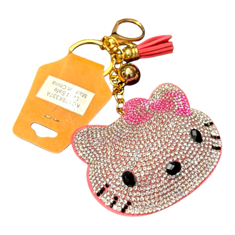 NWT Hello Kitty Crystal Cat Keychain with Pink Bow